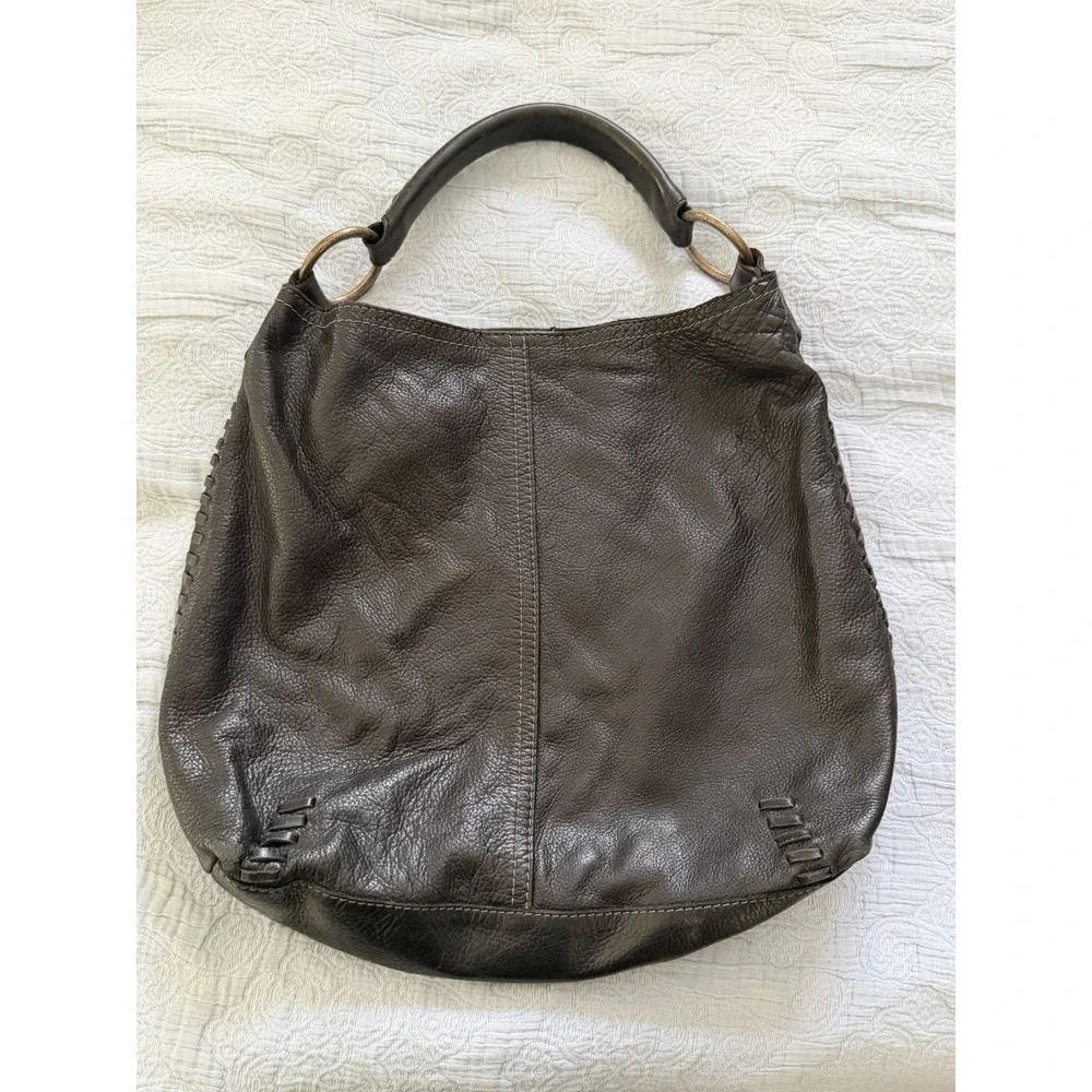 Lucky Brand Y2K Vintage Slouchy Whipstitch Hobo Shoulder Bag Black Leather Boho